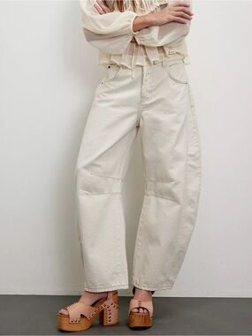 Free People We The Free Good Luck Mid-rise Barrel Jeans in Optic White NWT